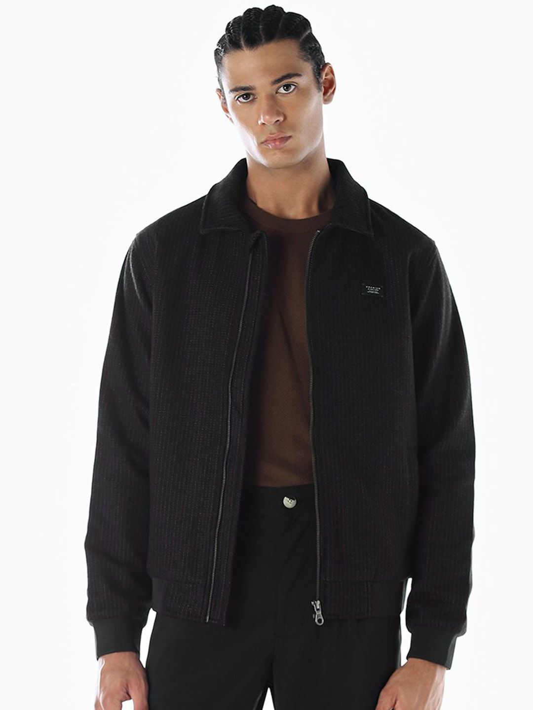 Jack & Jones Men Spread Collar Striped Bomber Jacket-picture-23