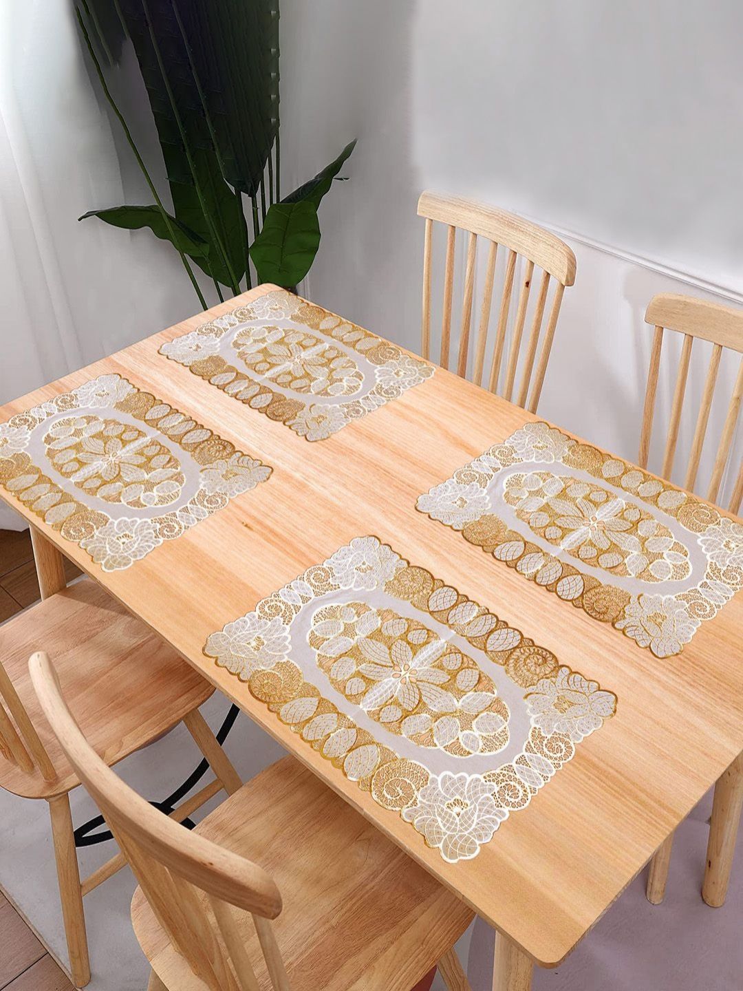 Aura White & Brown 4 Pieces Floral Heat-Resistant Table Placemats-image-6