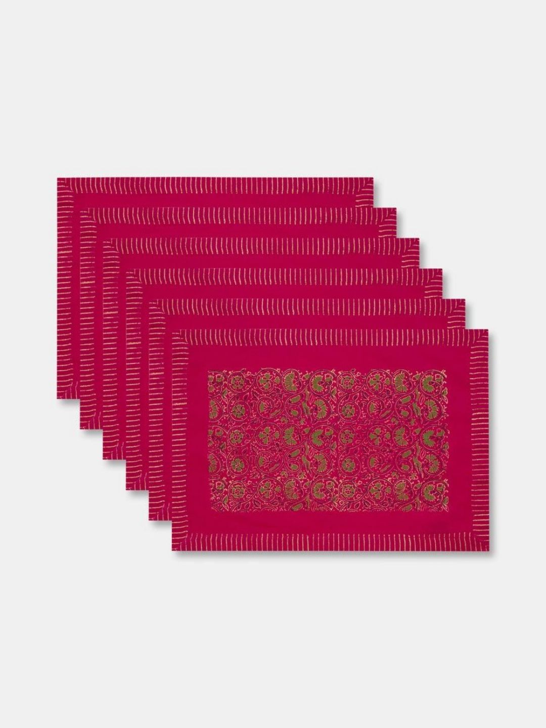 Fabindia Naisha Fuchsia & Green 6 Pieces Printed Rectangle Shape Table Placemats-picture-49