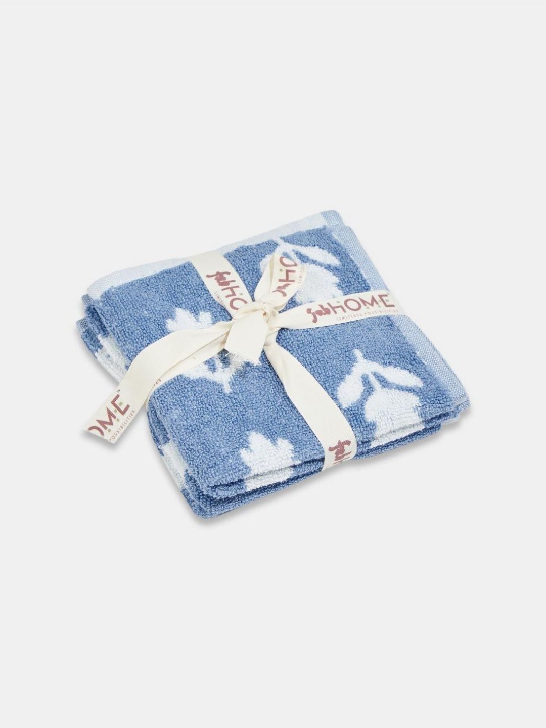 Fabindia Smriti Blue & White 2 Pieces Printed Cotton 570 GSM Face Towels-picture-43