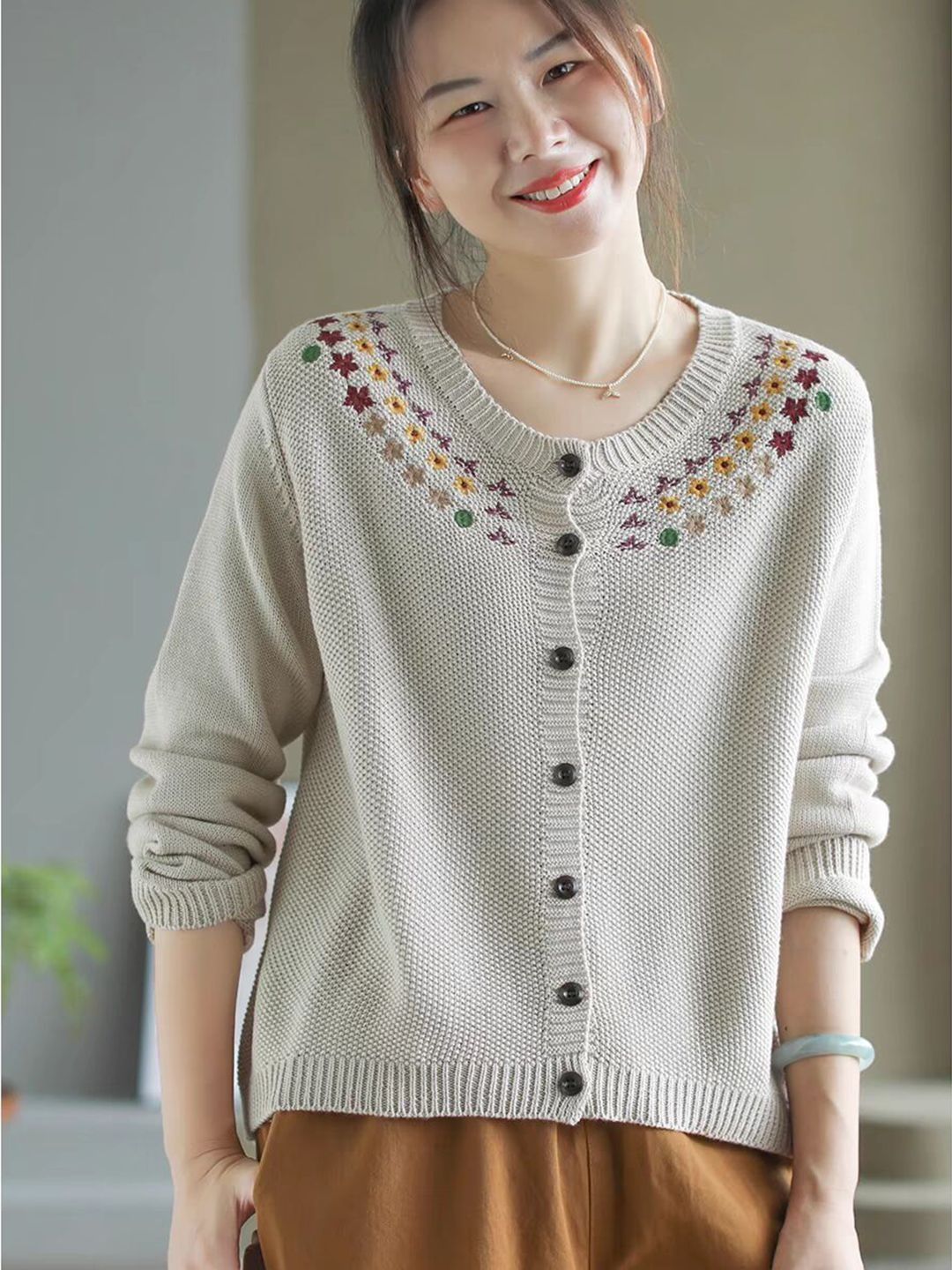 DressBerry Women Grey Solid Acrylic Front-Open Sweaters-picture-33