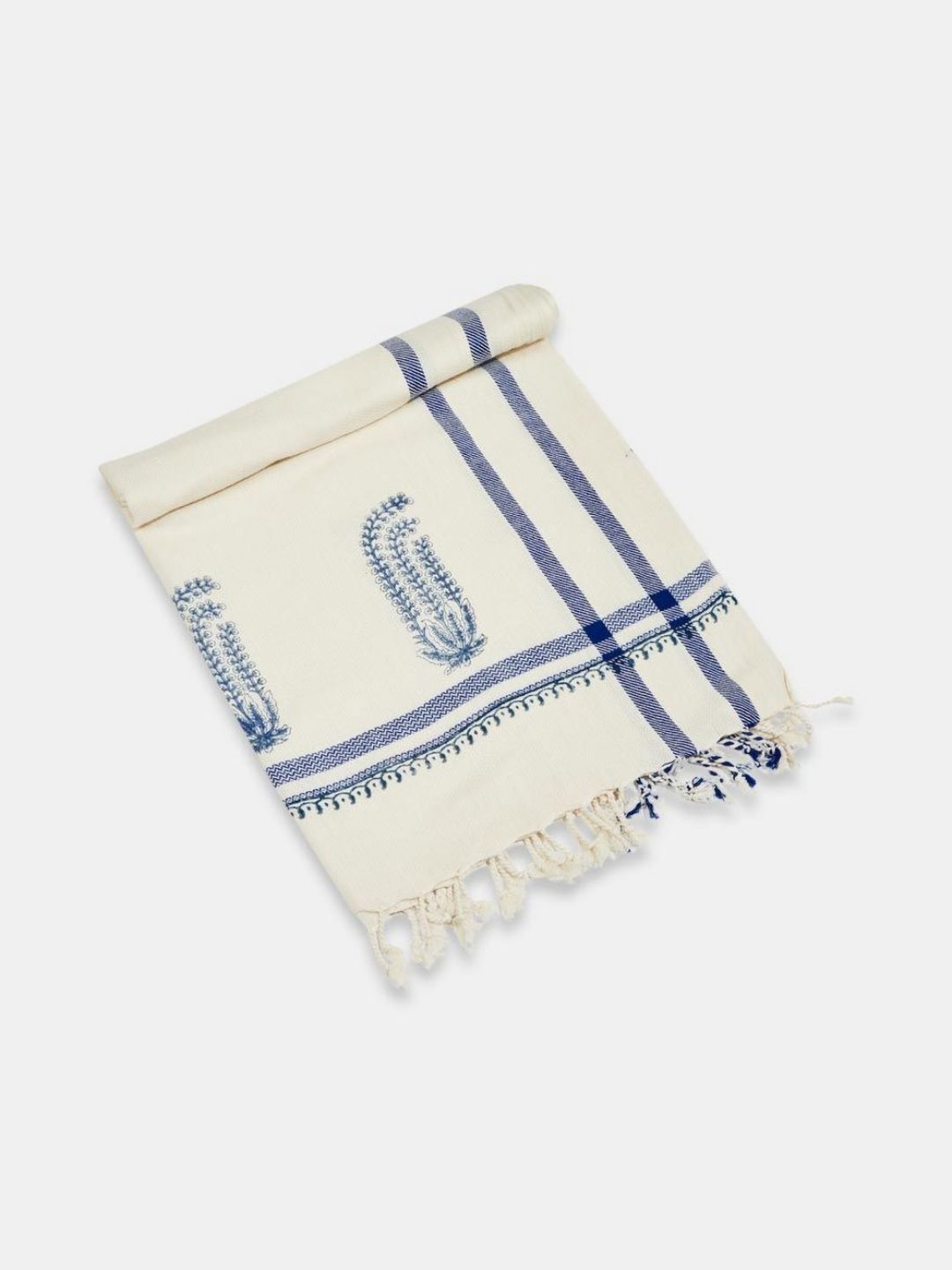 Fabindia Kabir Blue & Off White Printed 125 GSM Cotton Hand Towel-image-37