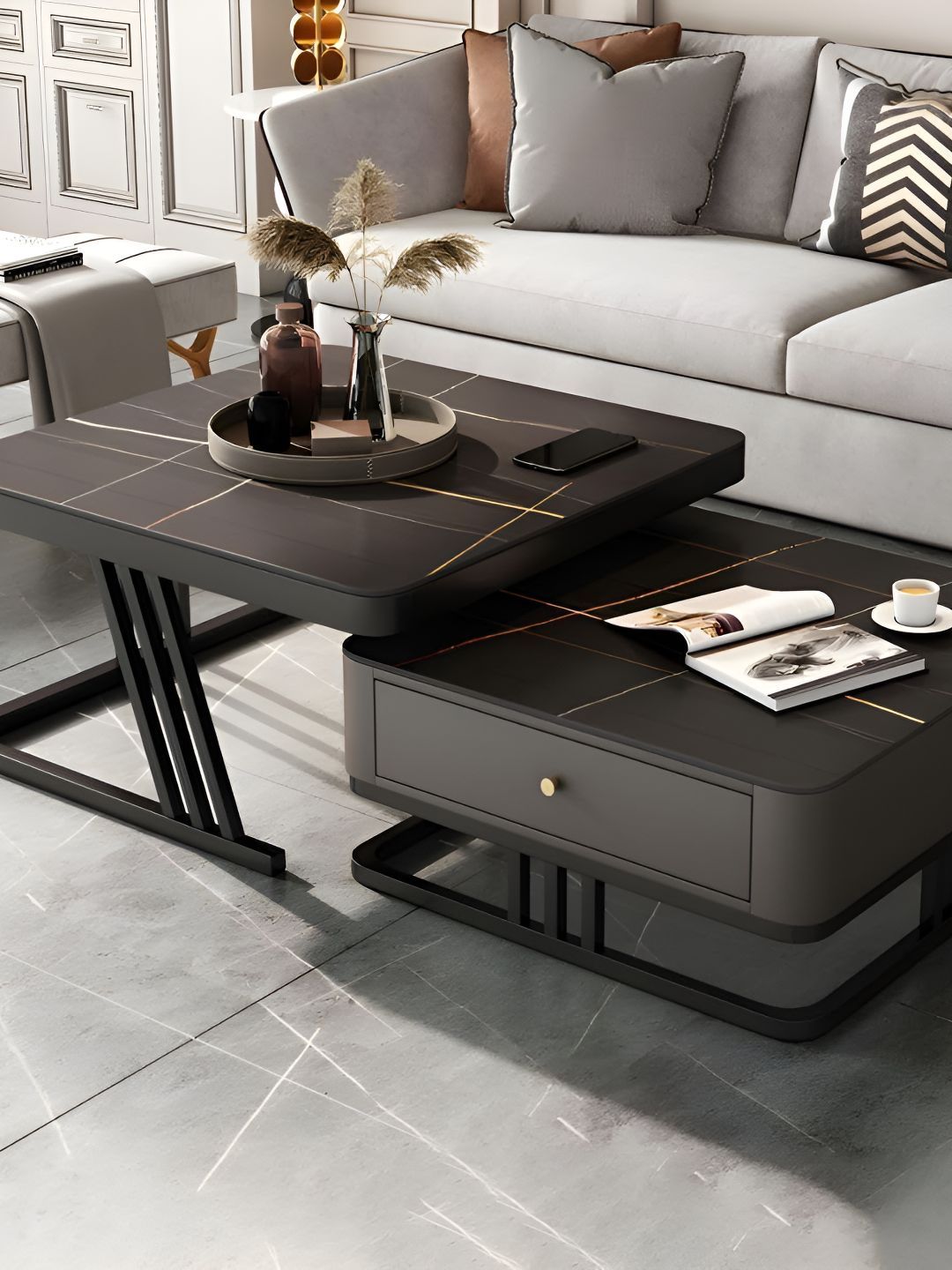 Rizik Store Black 2 Pieces Square Wooden Nesting Table