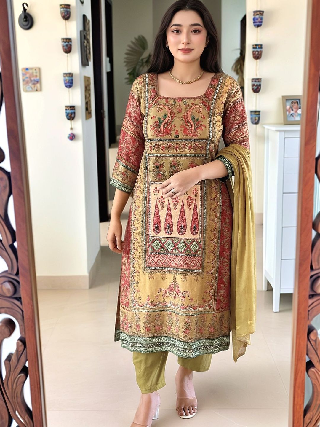 Women Ethnic Motifs Printed Kurta with Trousers & Dupatta main image 0