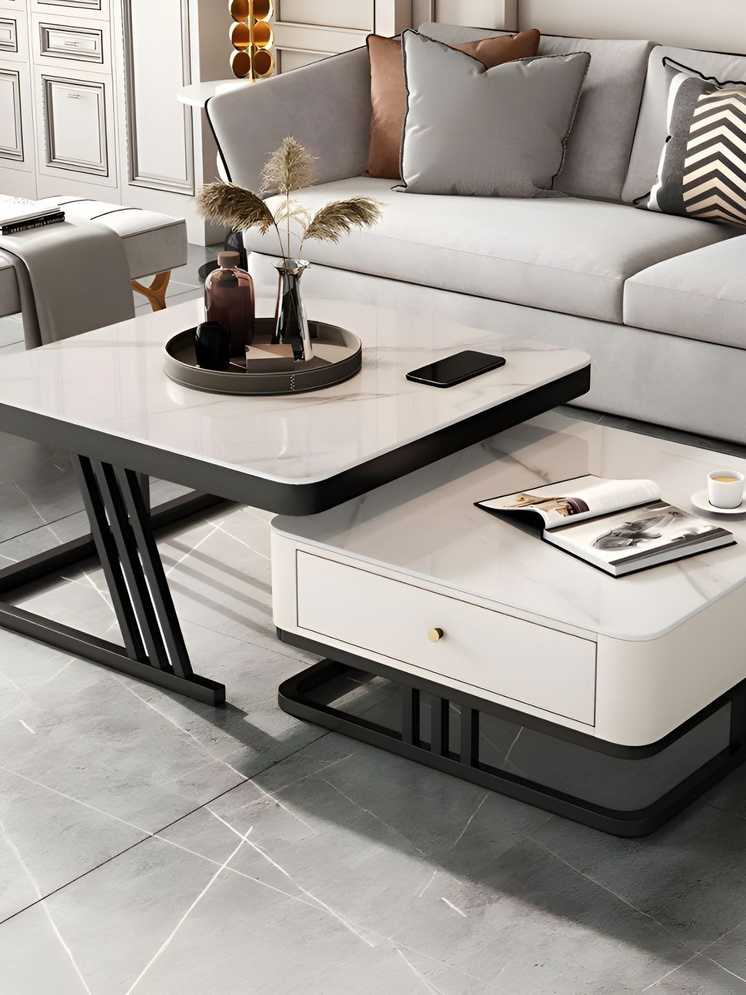 Rizik Store Black & White 2 Pieces Square Wooden Nesting Table