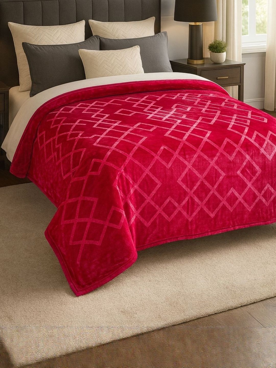 Signature Pink 600 GSM Solid Polyester Mild Winter Double Bed Blanket-picture-23