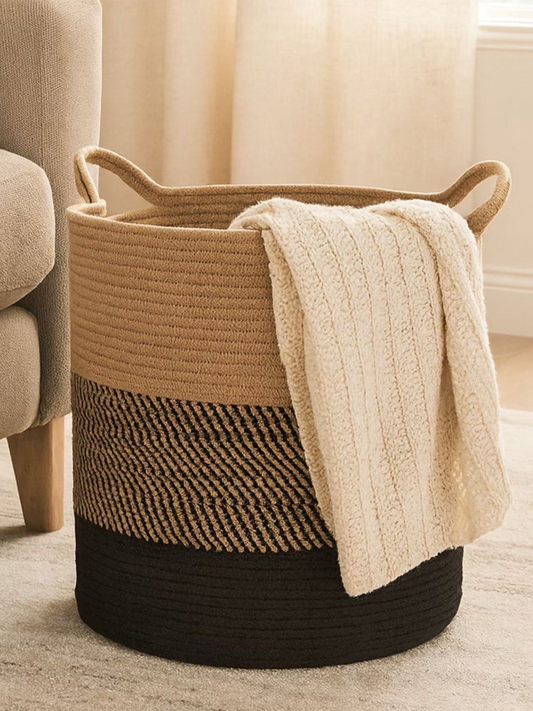 HABERE INDIA Brown & Black Clothes Storage Basket-picture-16