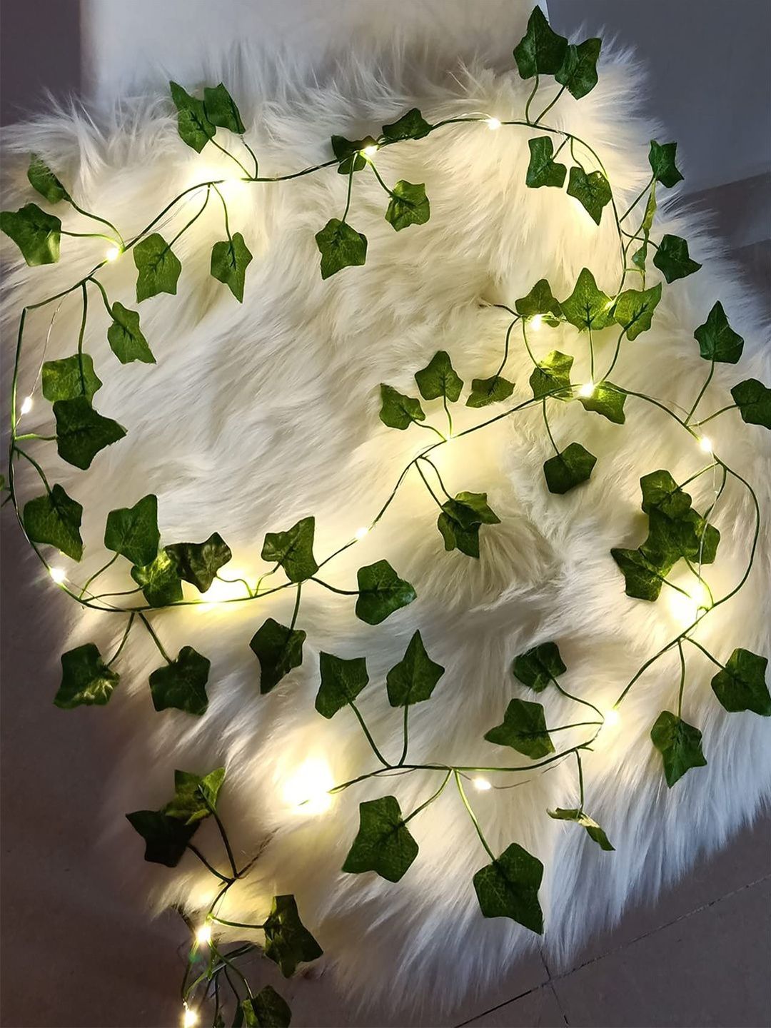 Decorcity Set of 2 Green Plant Leaf Garland Vine LED Lights