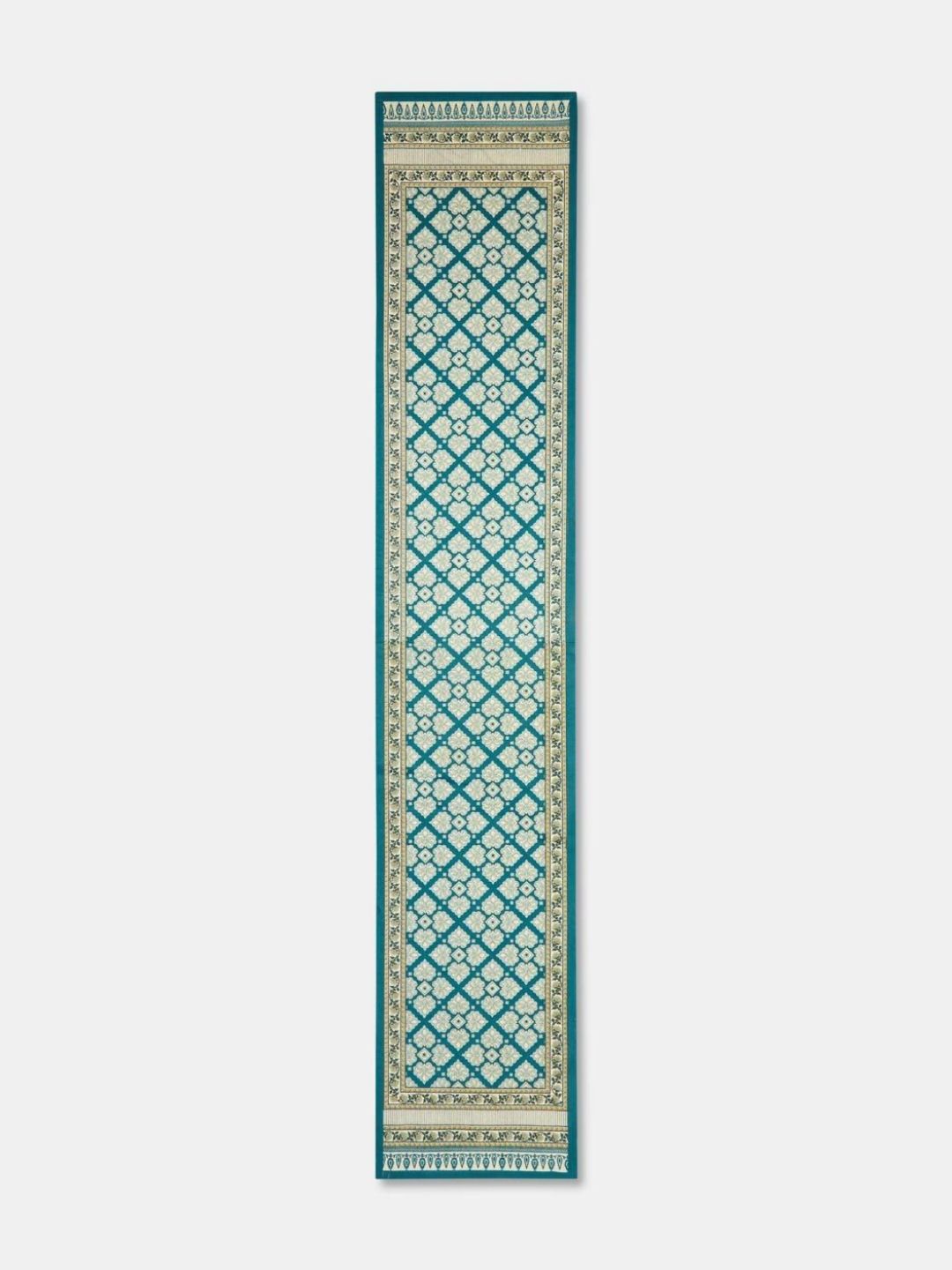 Fabindia Teal-Blue & Off White Printed Cotton Ambara Table Runner-picture-38
