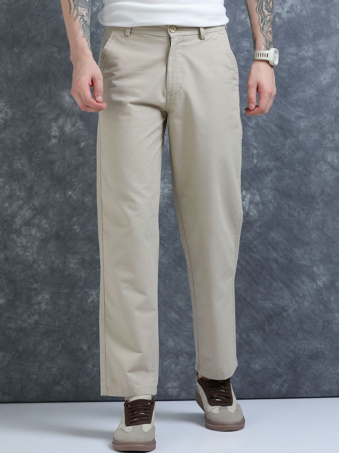 Roadster Men Cream-Colored Relaxed Easy Wash Cotton Trouser-picture-20