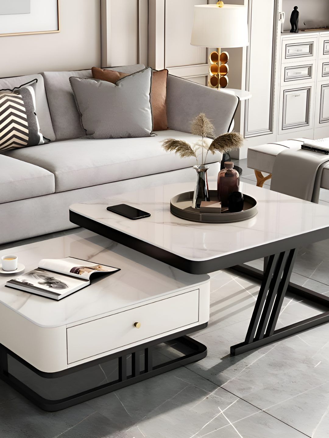 Rizik Store Black & White 2 Pieces Square Wooden Nesting Table