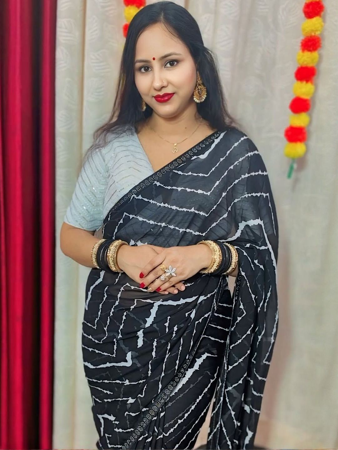 Moda Rapido Women Striped Poly Georgette Designer Saree-picture-29