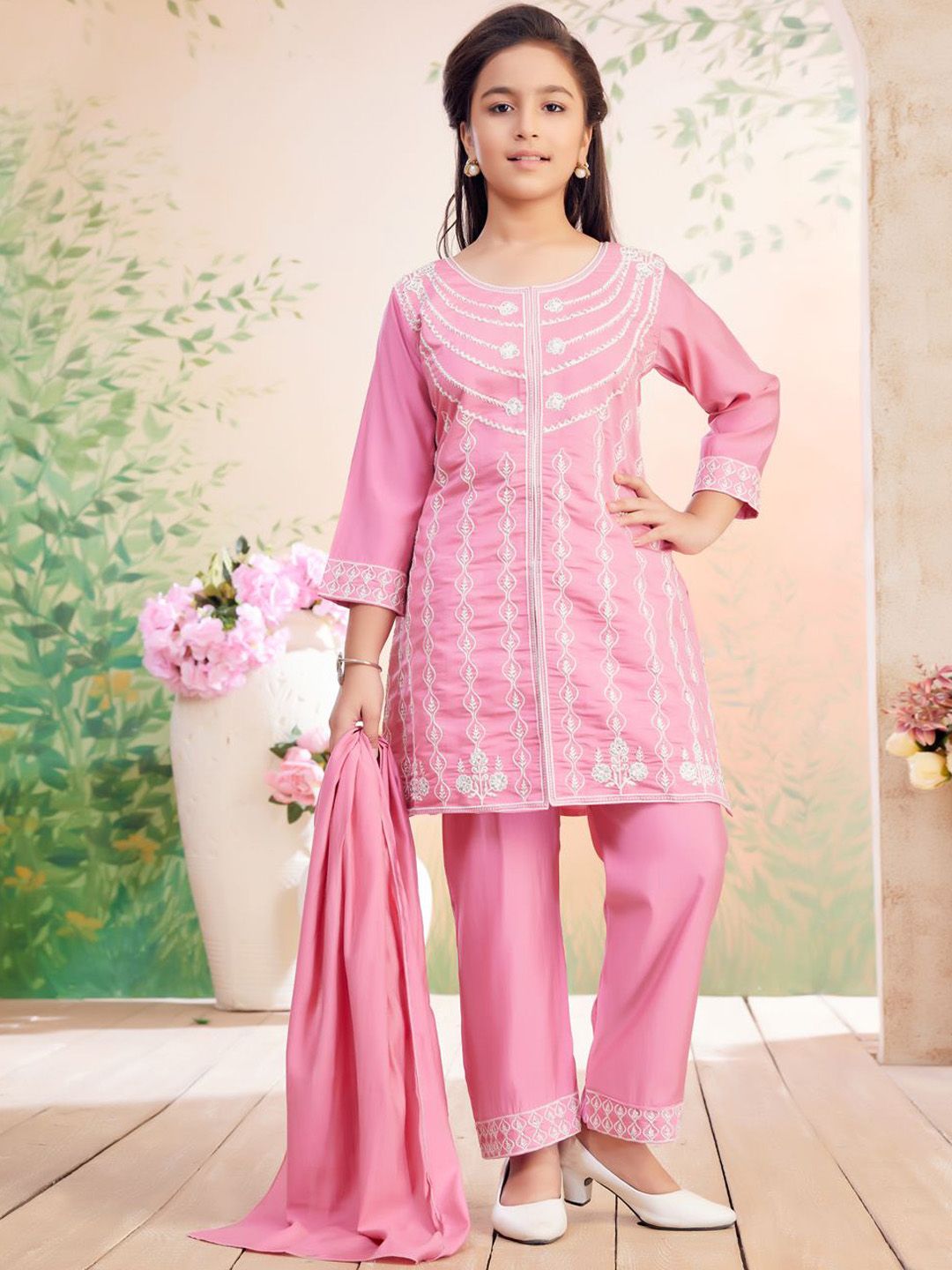 BAESD Girls Woven Design Silk A-Line Kurta with Trousers & Dupatta-picture-18