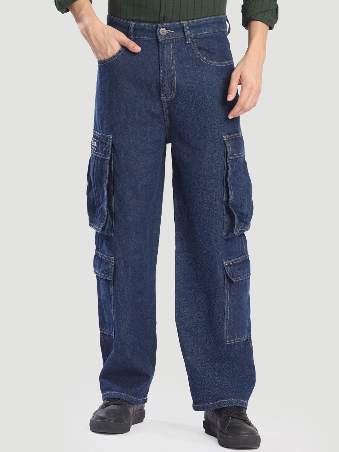 Bene Kleed Men Mid-Rise Baggy Cargo Styles Cotton Jeans-image-48