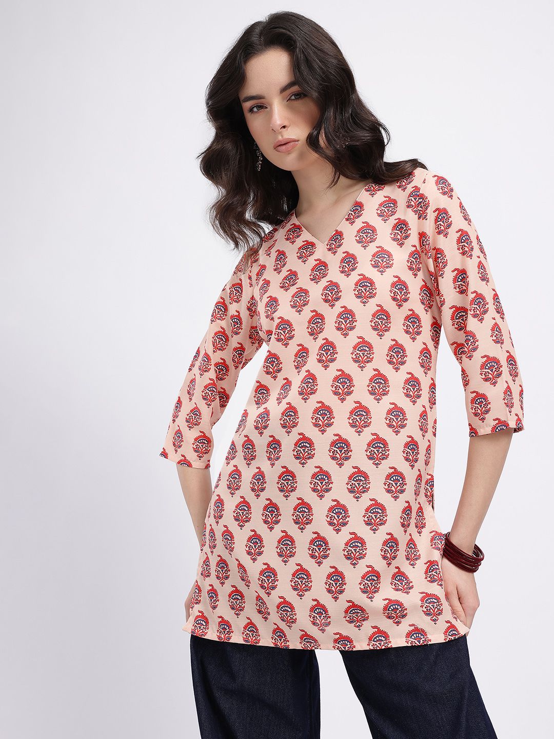 Anouk Rustic Ethnic Motif Printed V-Neck Straight Kurta-picture-50