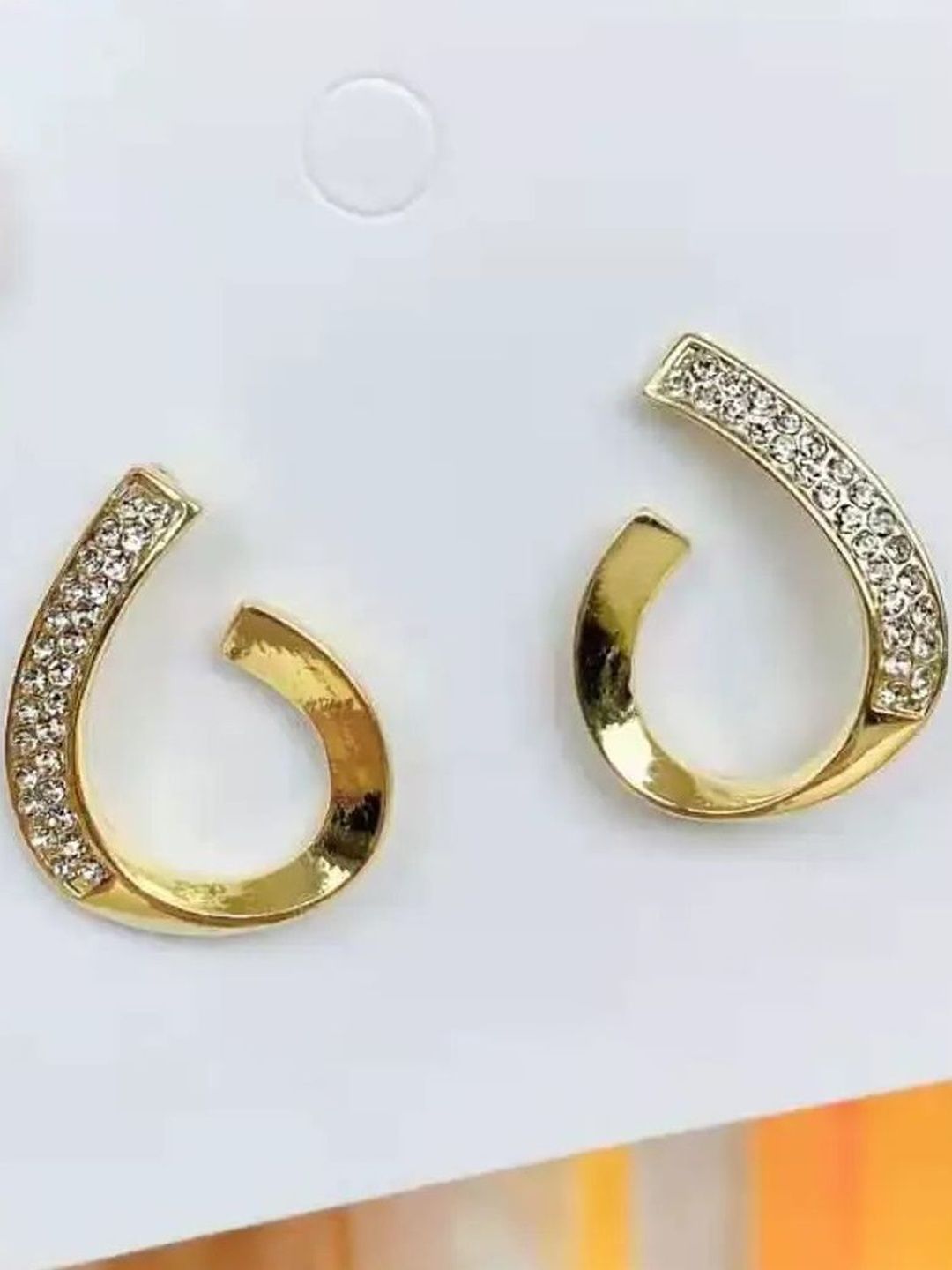 FIMBUL Gold-Plated Rhinestone Studded Contemporary Half Hoop Earrings-picture-21