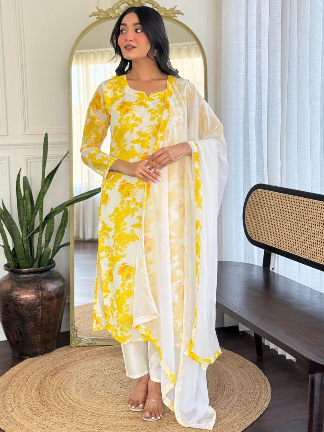 J.KANJI Women Floral Printed Regular Kurta & Trousers With Dupatta-picture-18