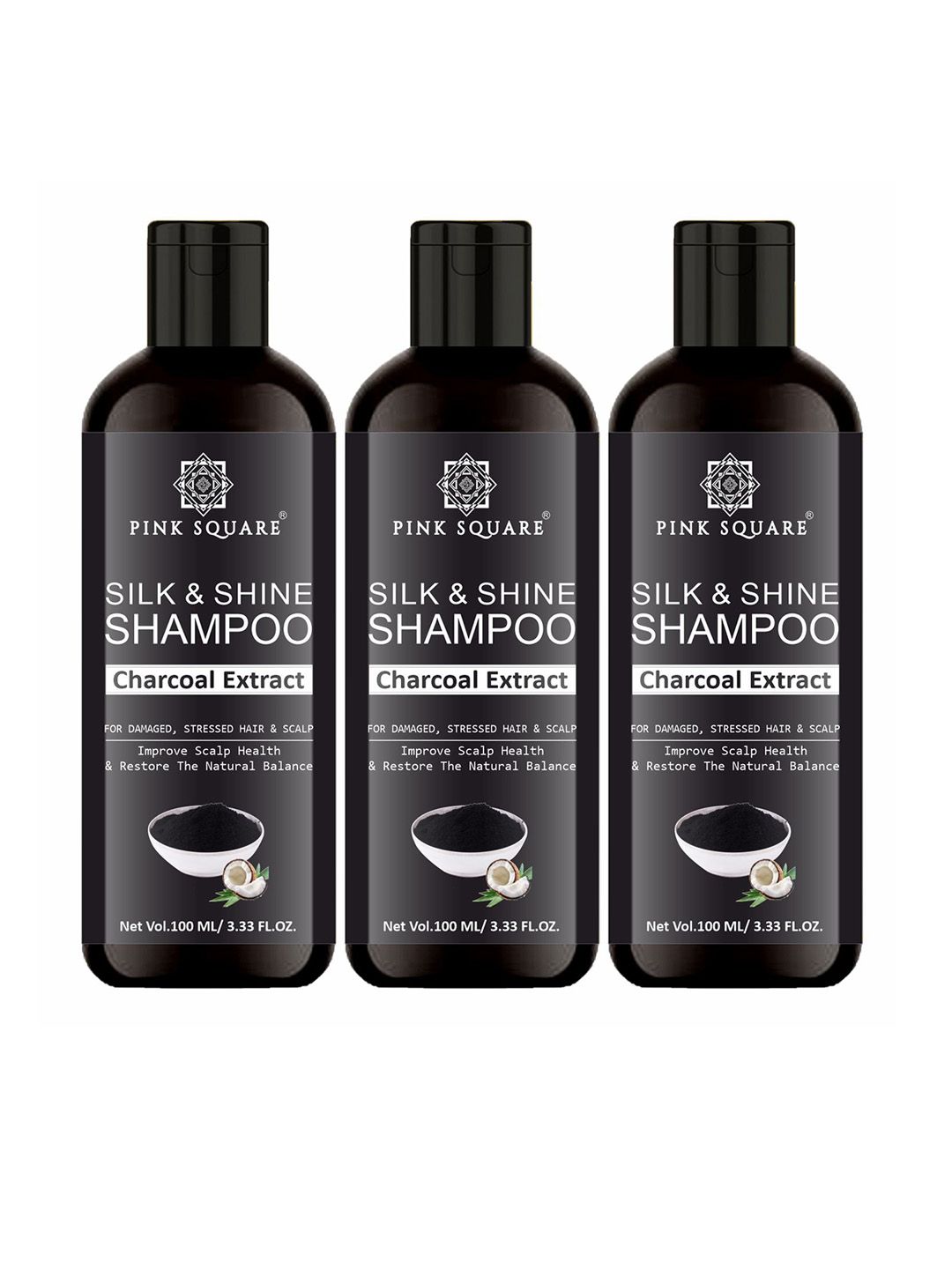 Pink Square Set Of 3 Silk & Shine Shampoo With Charcoal Extract- 100 ml Each-image-46