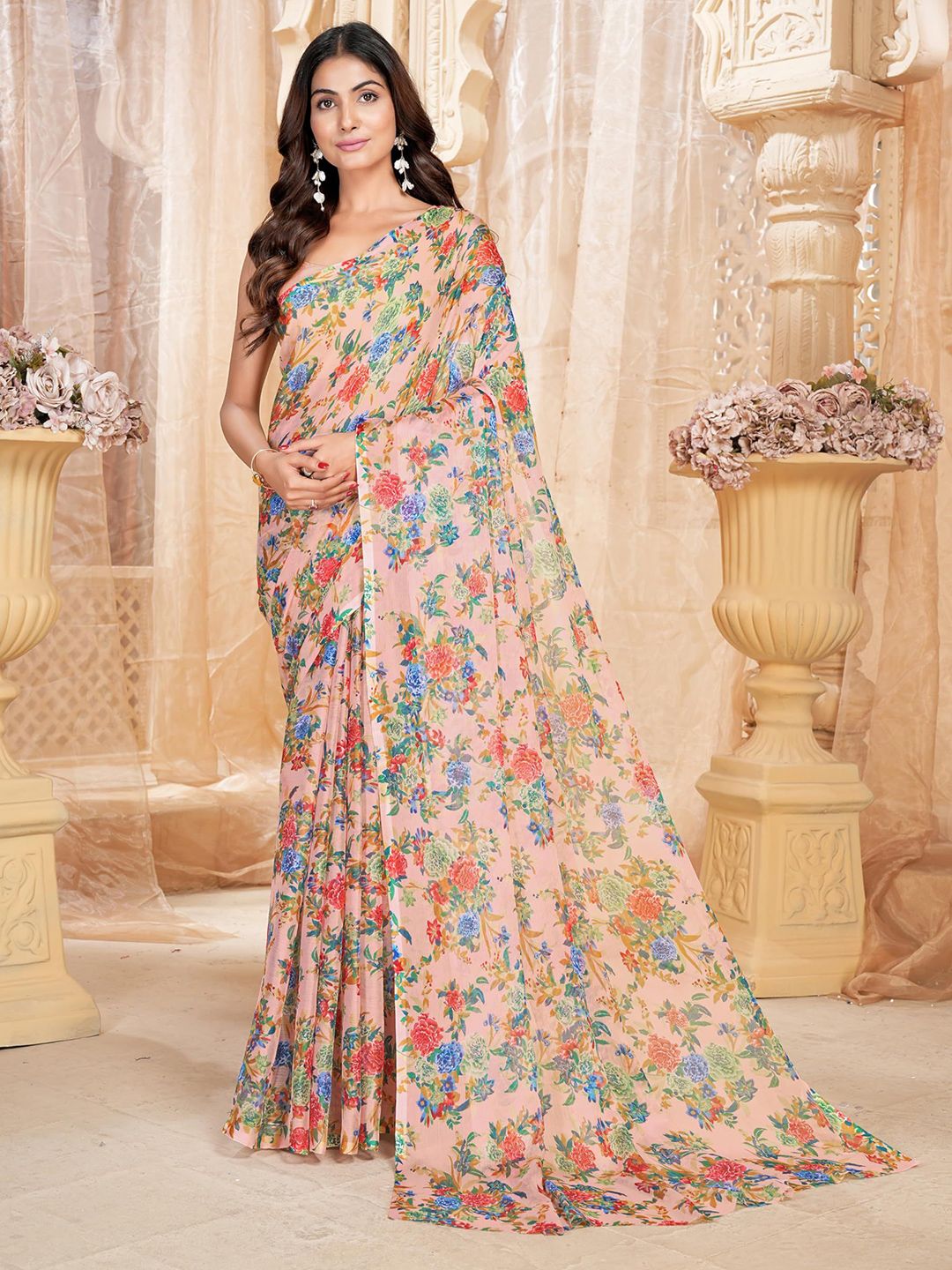 Garden Vareli Floral Printed Pure Chiffon Saree-picture-18