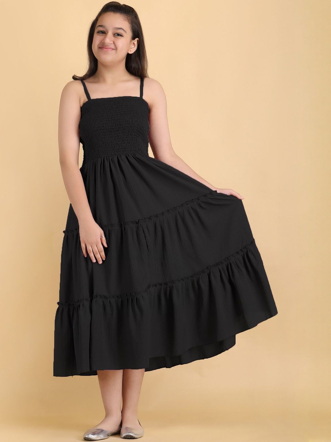 PaheliRani Girls Black Solid Fit & Flare Sleeveless Dress-picture-25