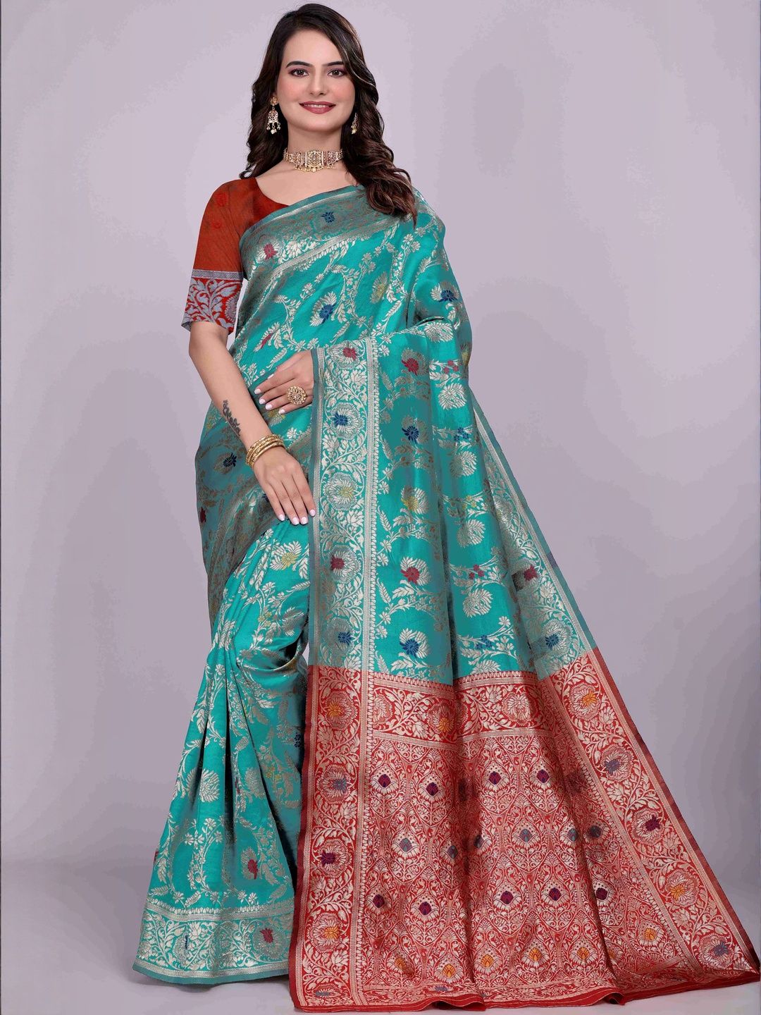 Moda Rapido Woven Design Zari Silk Blend Heavy Work Kanjeevaram Saree-picture-16