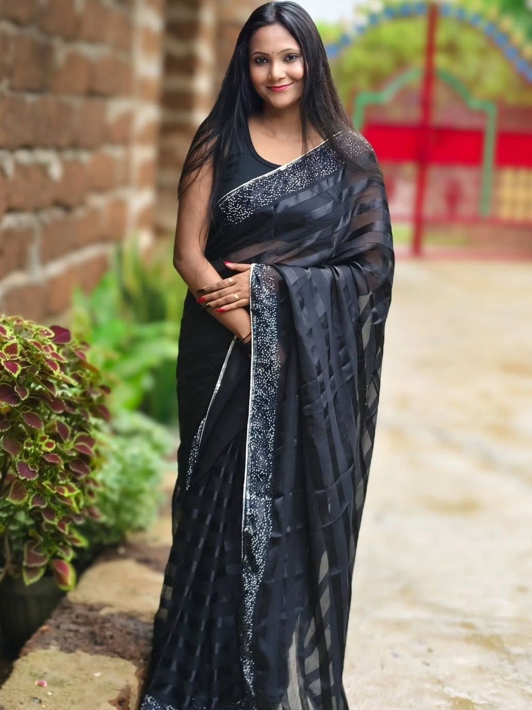 Moda Rapido Striped Sequinned Heavy Work Saree With Blouse-picture-34