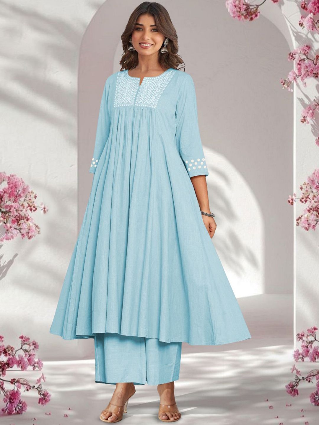 BAESD Women Ethnic Motifs Embroidered Tiered Thread Work Kurta with Palazzos-picture-20