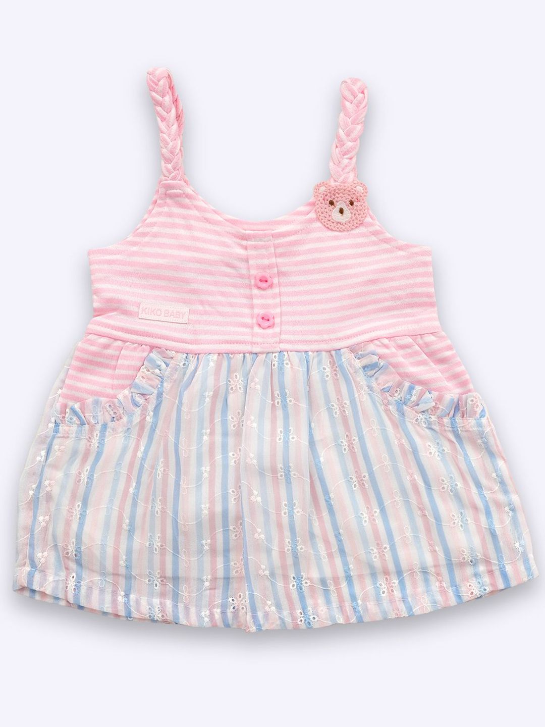 KIKO Girls Shoulder Straps Floral Striped Fit & Flare Dress-picture-50