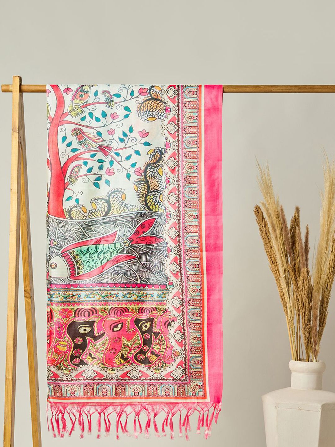 Globus Ethnic Motifs Printed Kalamkari Silk Dupatta-picture-22