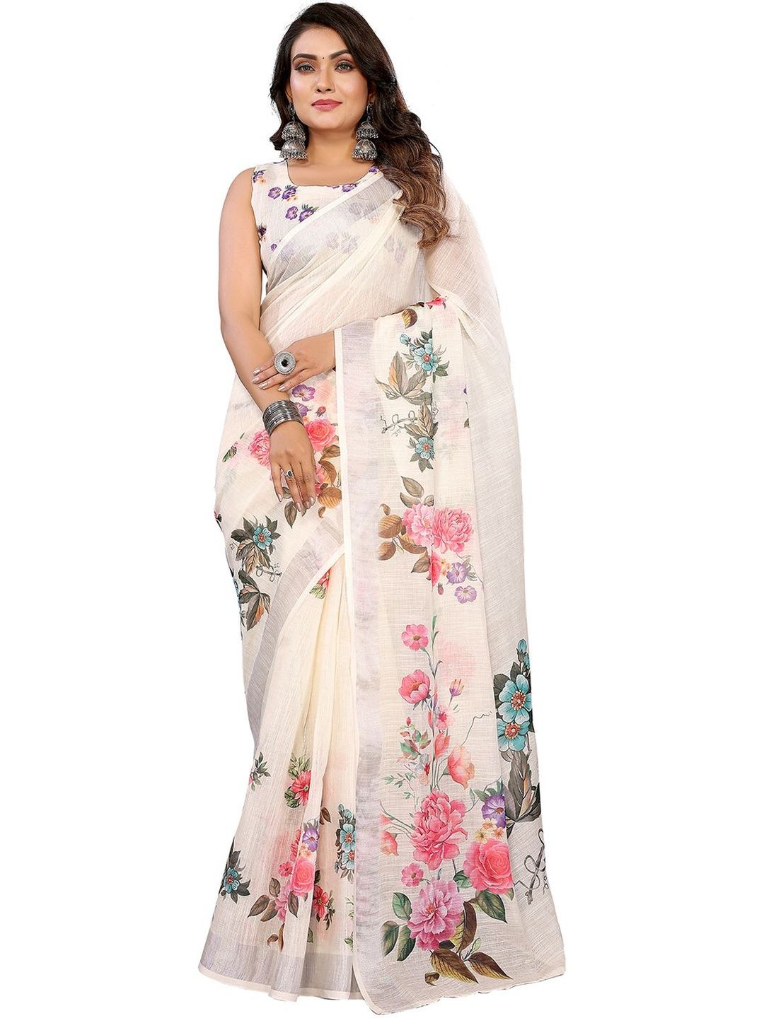 Moda Rapido Floral Pure Linen Designer Saree-picture-27