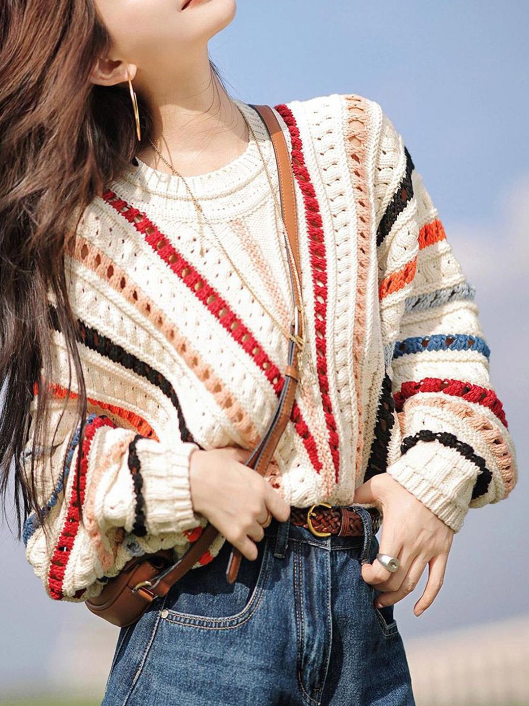 bebe Women Cable Knit Printed Pullover-picture-41