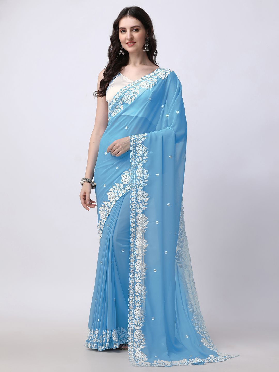 HESVI Floral Embroidered Pure Georgette Saree-picture-36