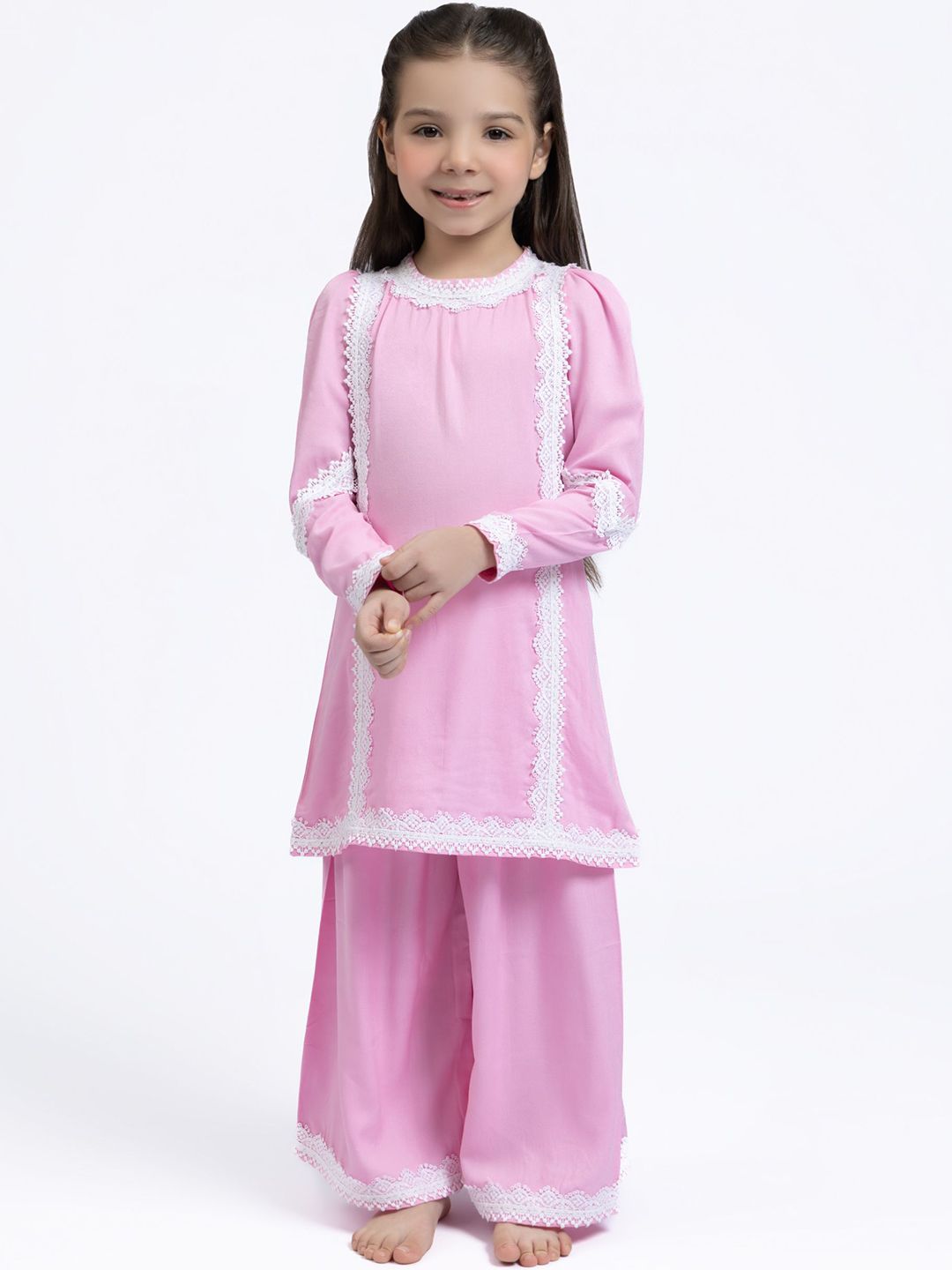 Sangria Girls Pink Pure Cotton Kurta with Sharara-image-42