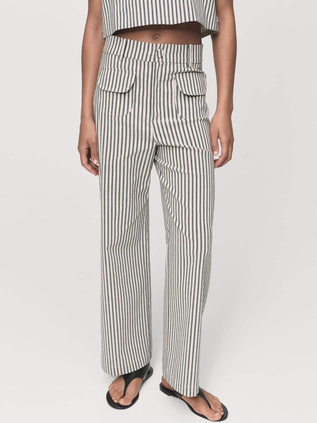 MANGO Women Striped Straight Fit High-Rise Trousers-picture-26