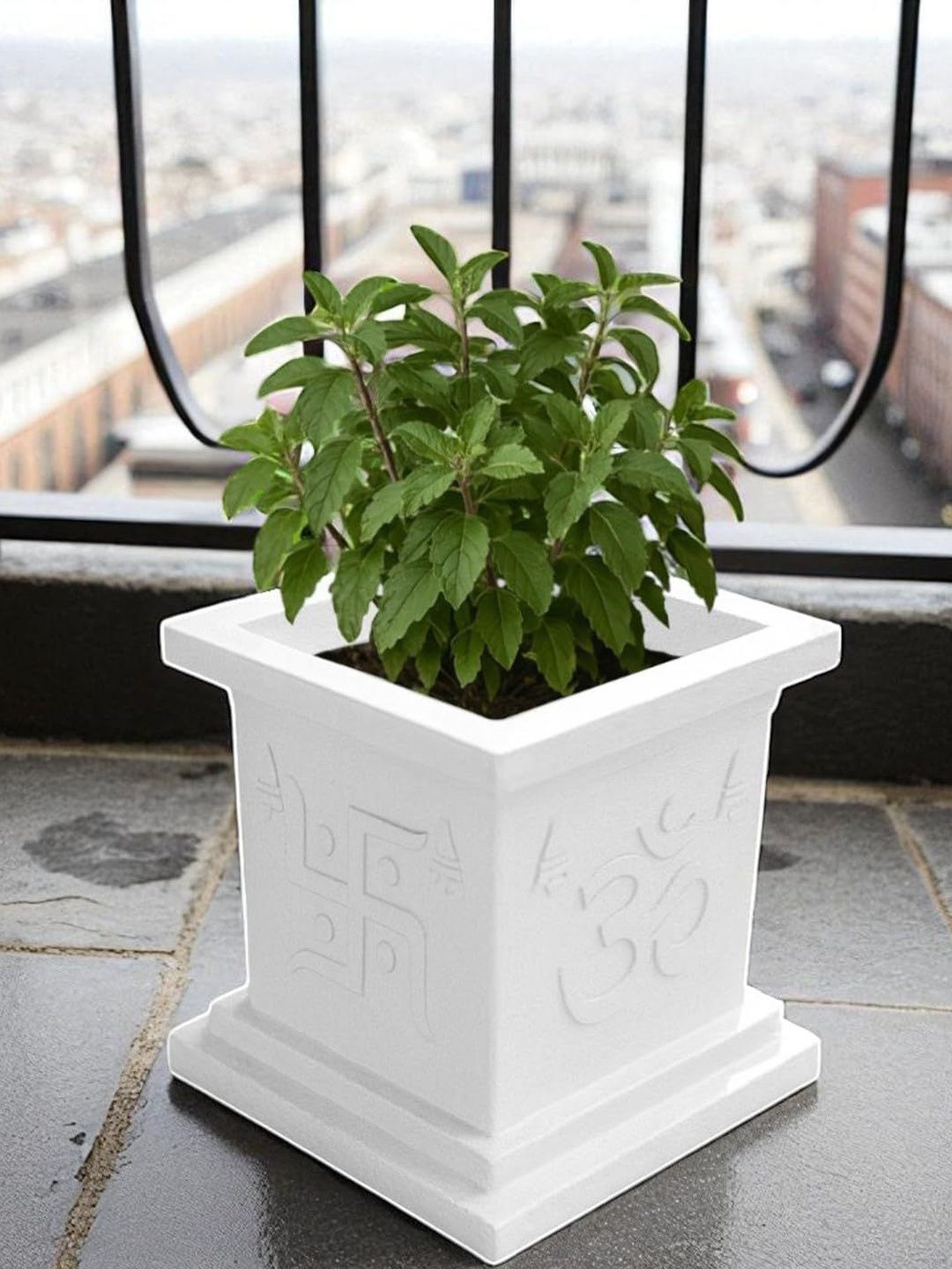 Go Hooked 12 Inch Tulsi White Weather-Resistant Planter-picture-40