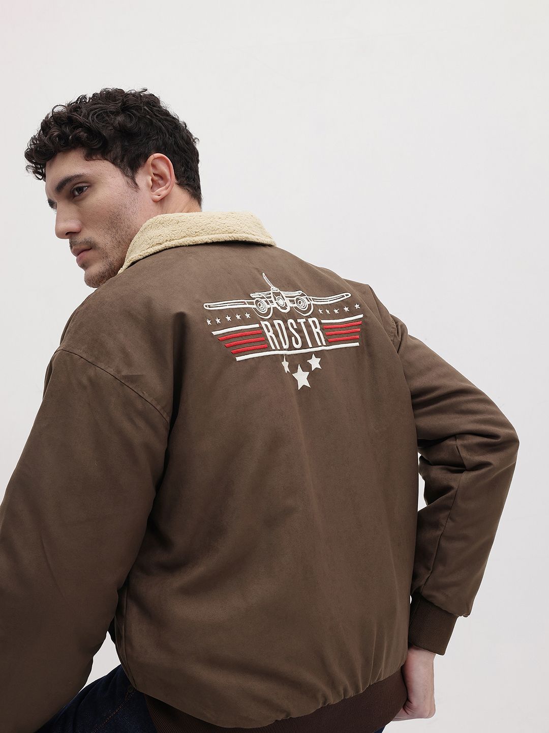 The Roadster Life Co. Faux Fur Trim Suede Finish Bomber Jacket-picture-43