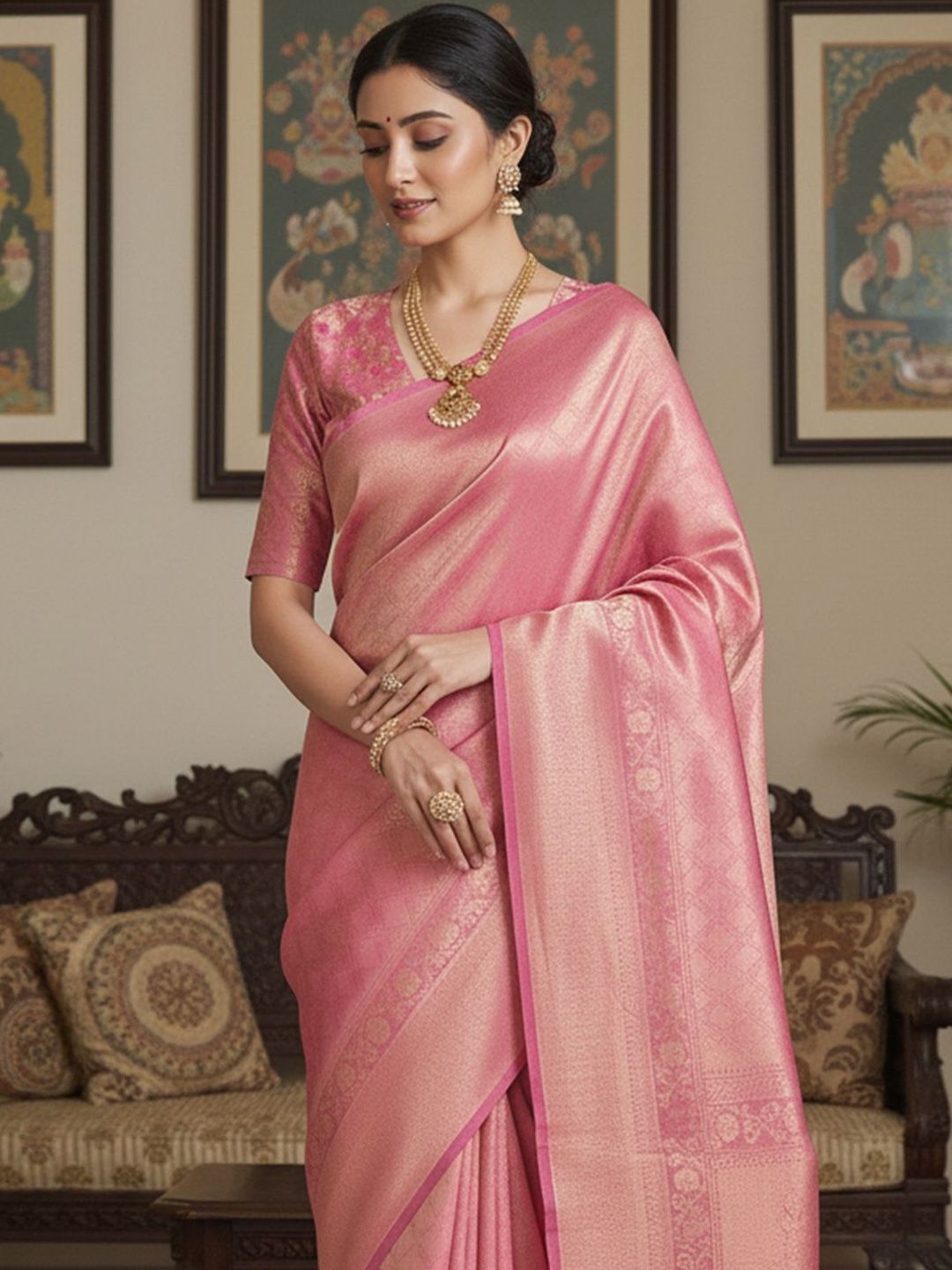 Anouk Woven Design Zari Silk Blend Handloom Banarasi Saree-picture-12