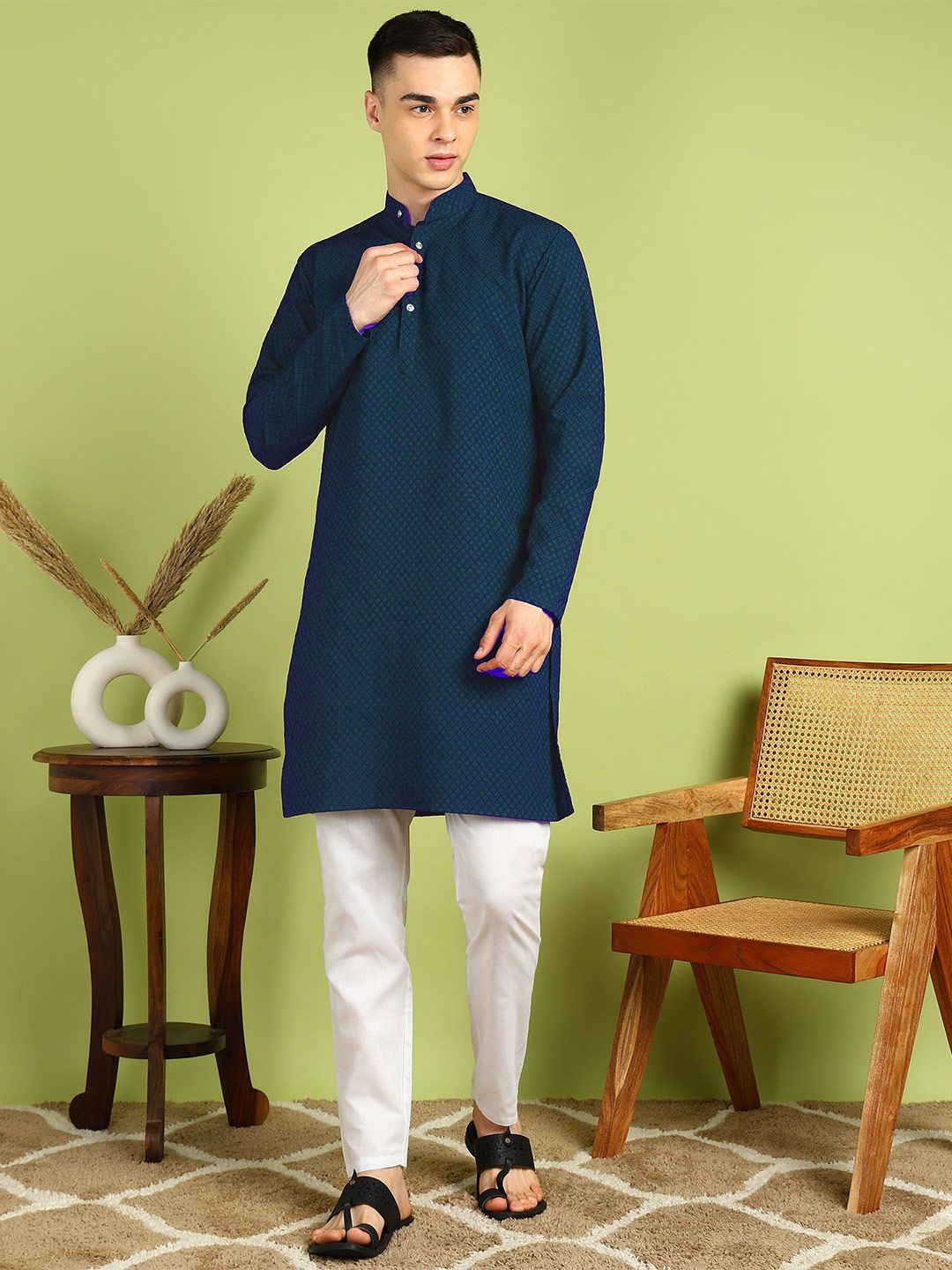 FUBAR Men Floral Printed Festive Cotton Straight Kurta-picture-28