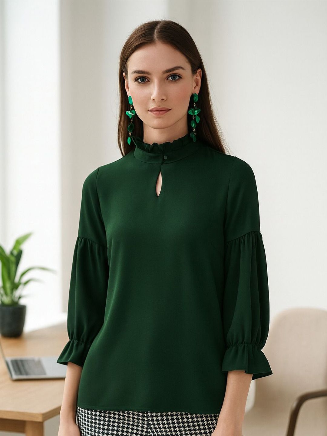 4WRD by Dressberry Women Solid Keyhole Neck Ruffle Top-picture-34