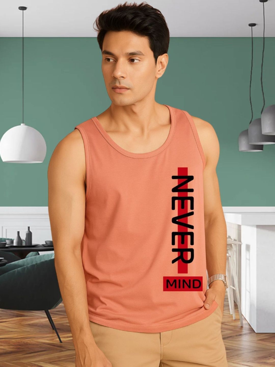 SZN Men Peach Printed Innerwear Vests-picture-23