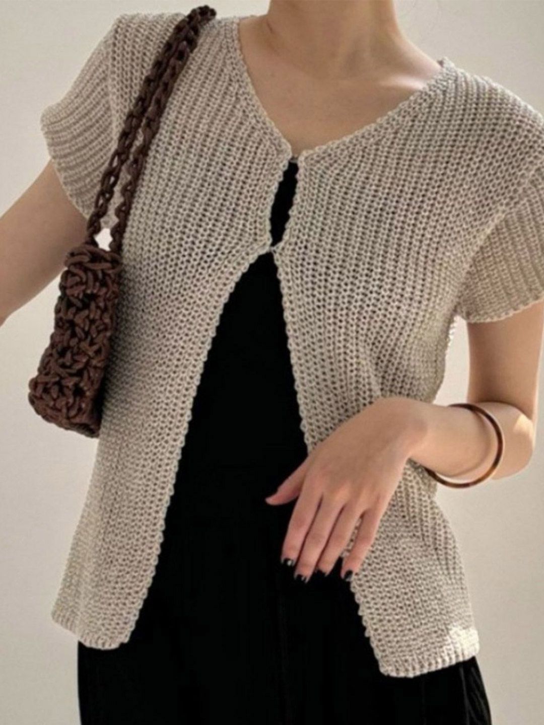 all about you Women V-Neck Short Sleeves Front-Open Sweaters-picture-29