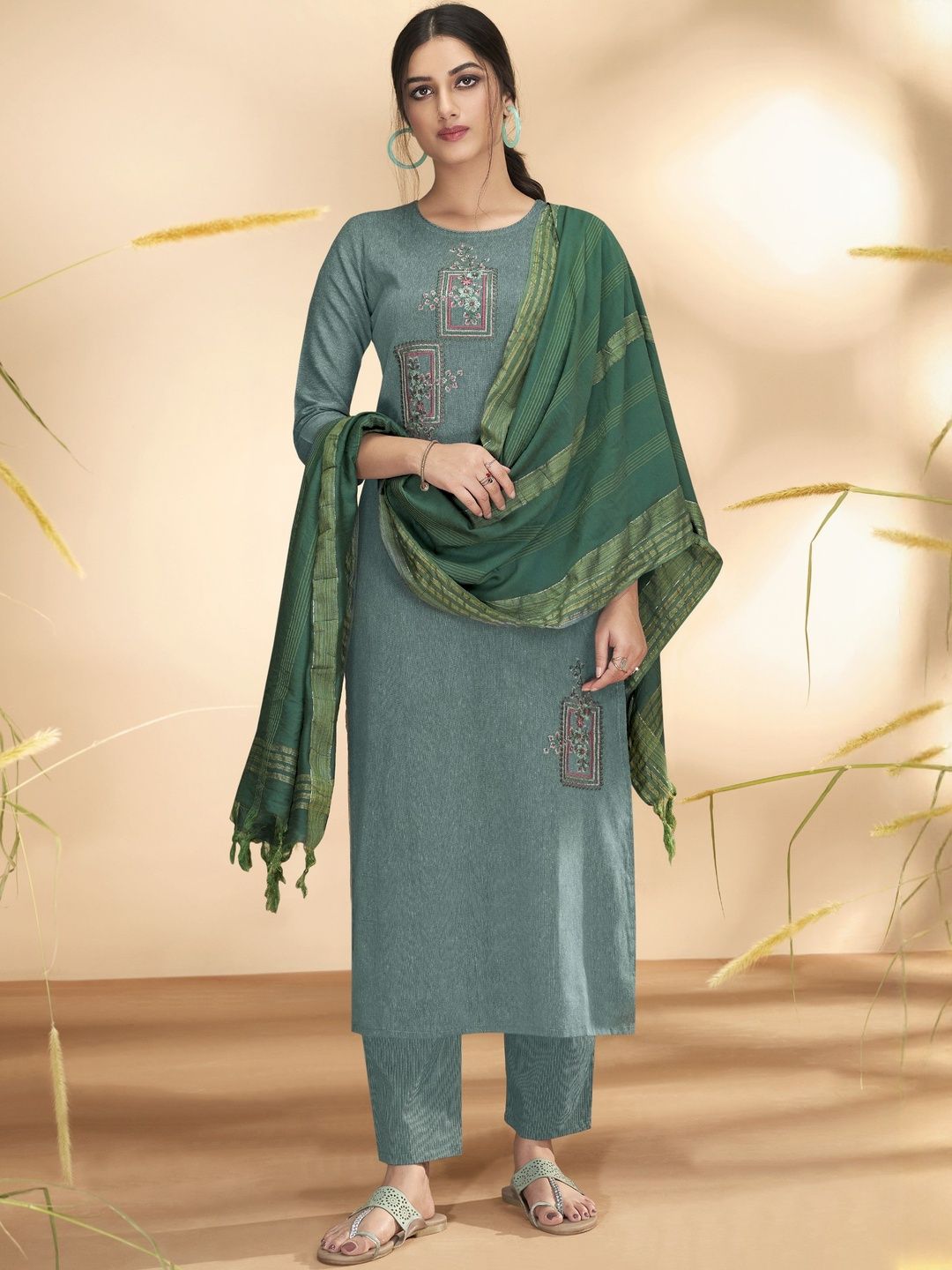 DIVASTRI Women Ethnic Motifs Embroidered Regular Thread Work Kurta with Trousers & With Dupatta-picture-15