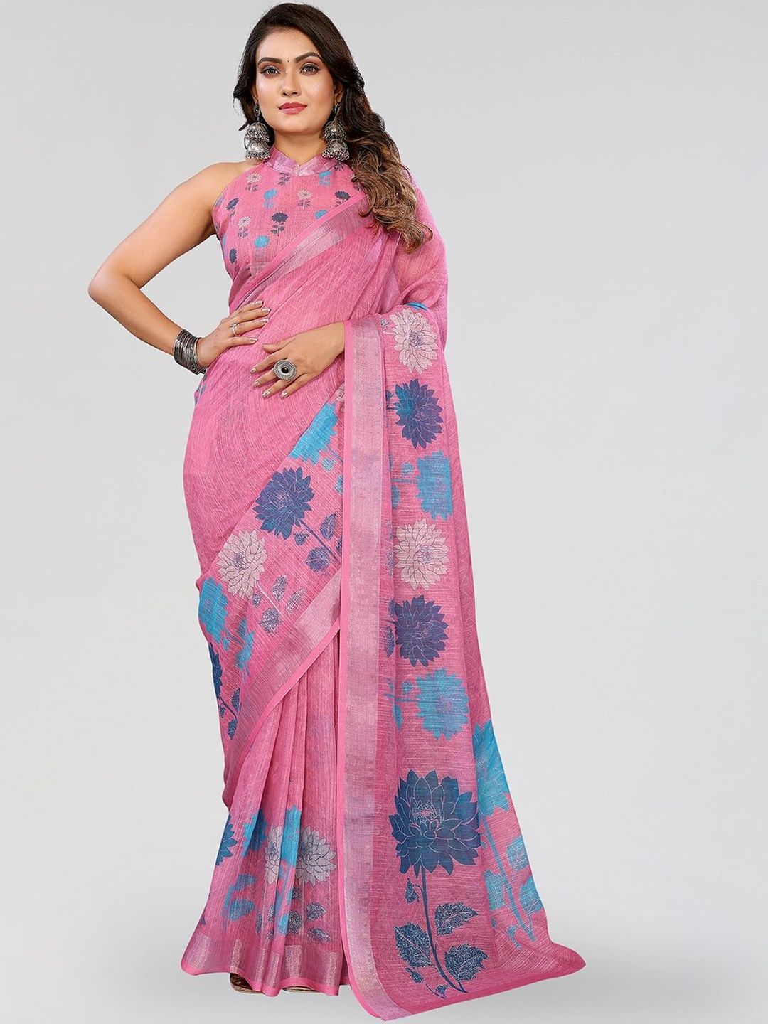 Moda Rapido Women Floral Ready to Wear Linen Saree-picture-13