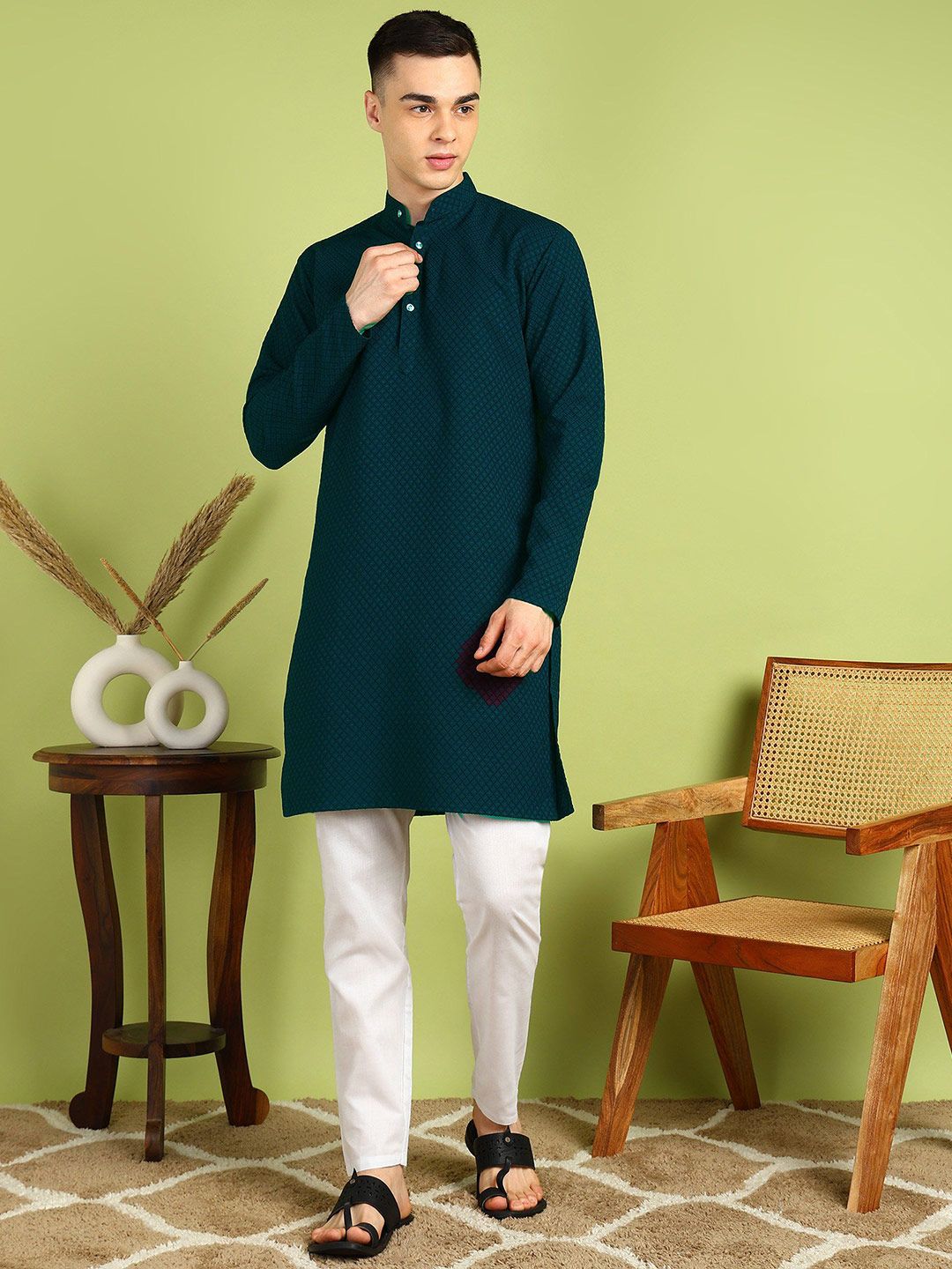 FUBAR Geometric Printed Mandarin Collar Cotton A-Line Kurta-picture-27