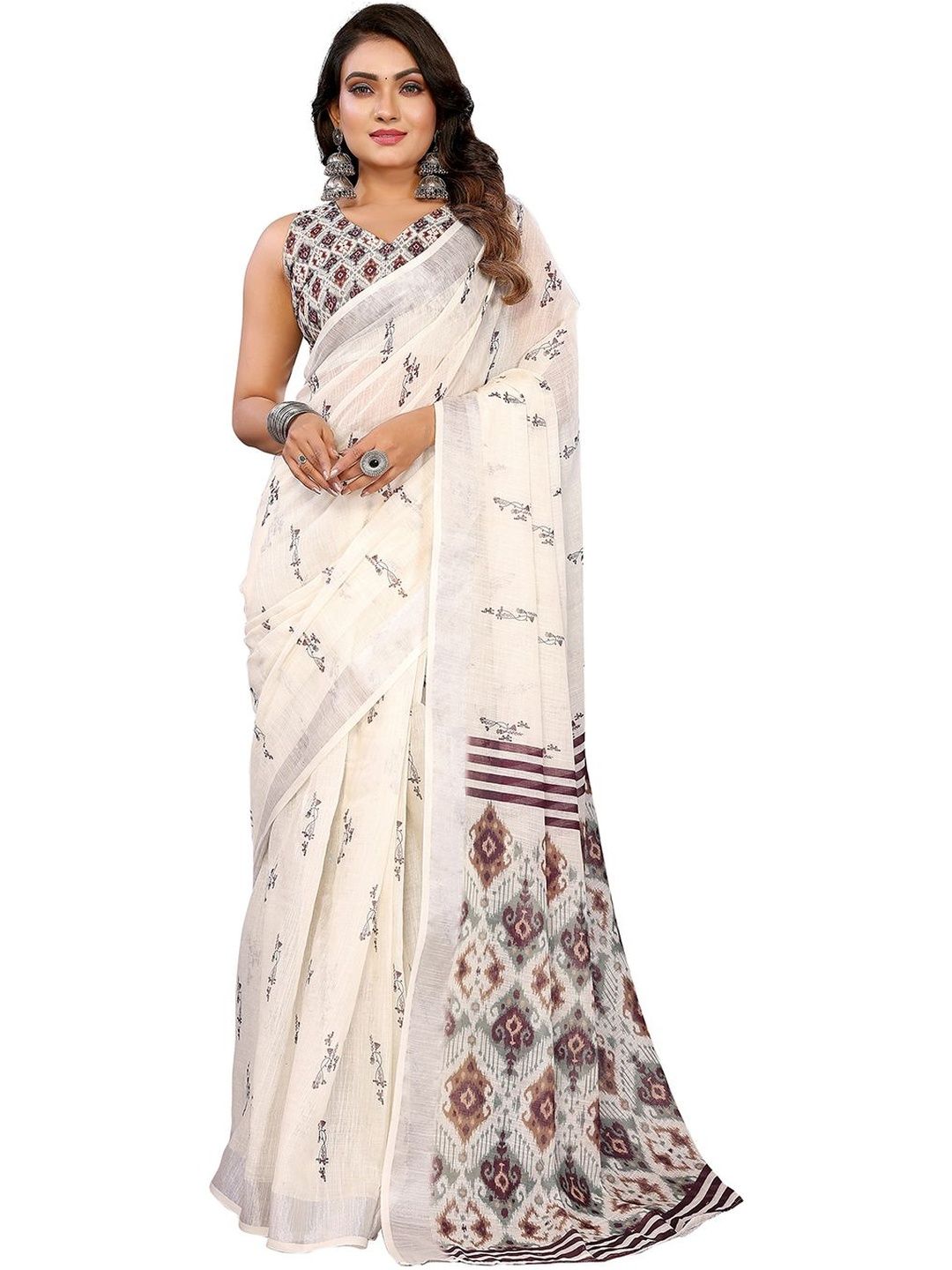 Moda Rapido Ethnic Motifs Pure Linen Handloom Saree-picture-42