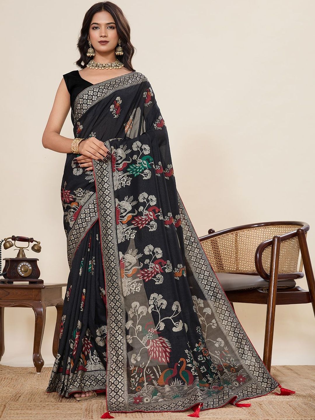 VS MALL Ethnic Motifs Pure Cotton Designer Paithani Saree-picture-21