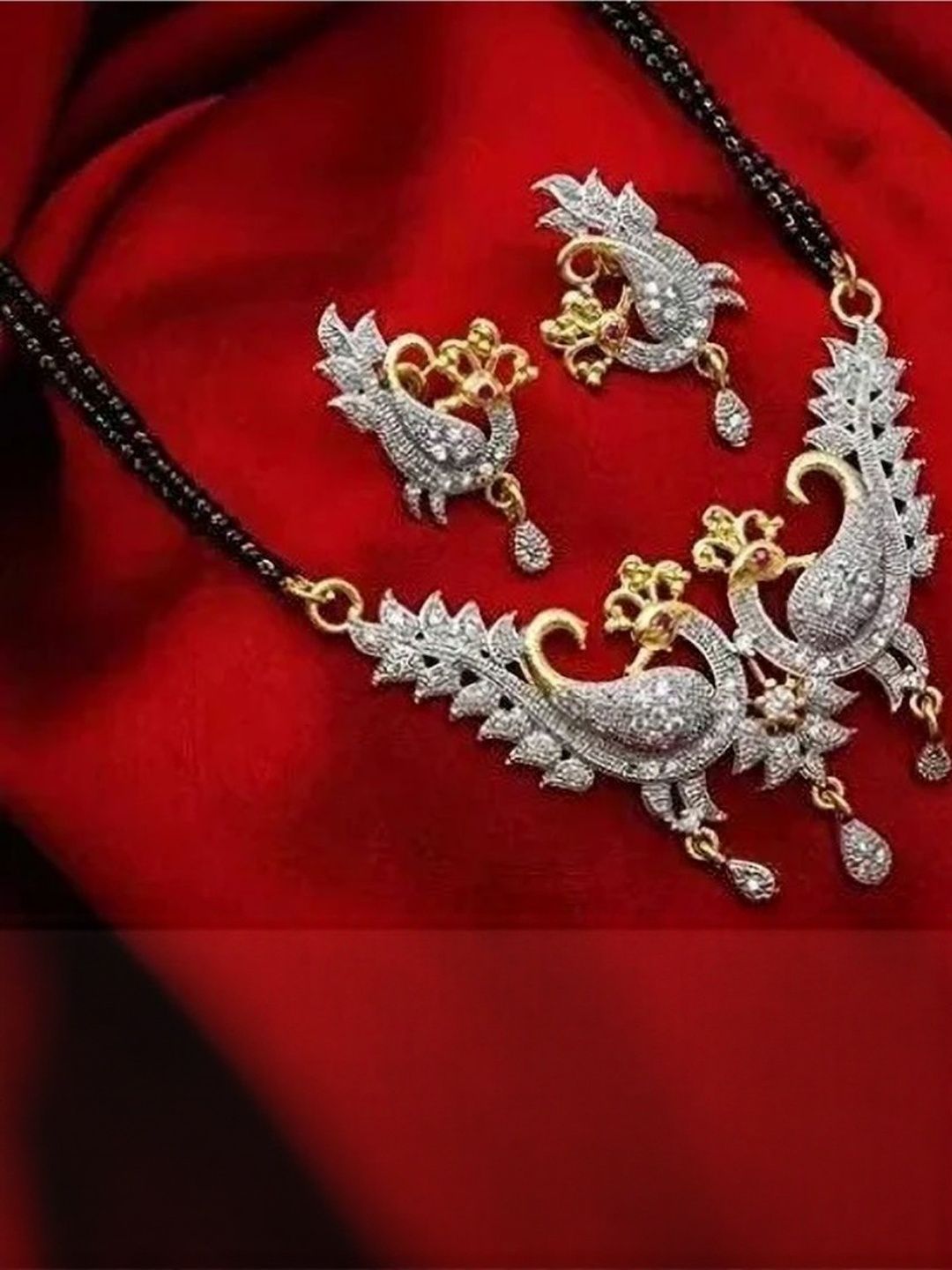 A. K. FASHION JEWELLERY Artificial Stones Studded & Beaded Mangalsutra With Earrings-picture-40