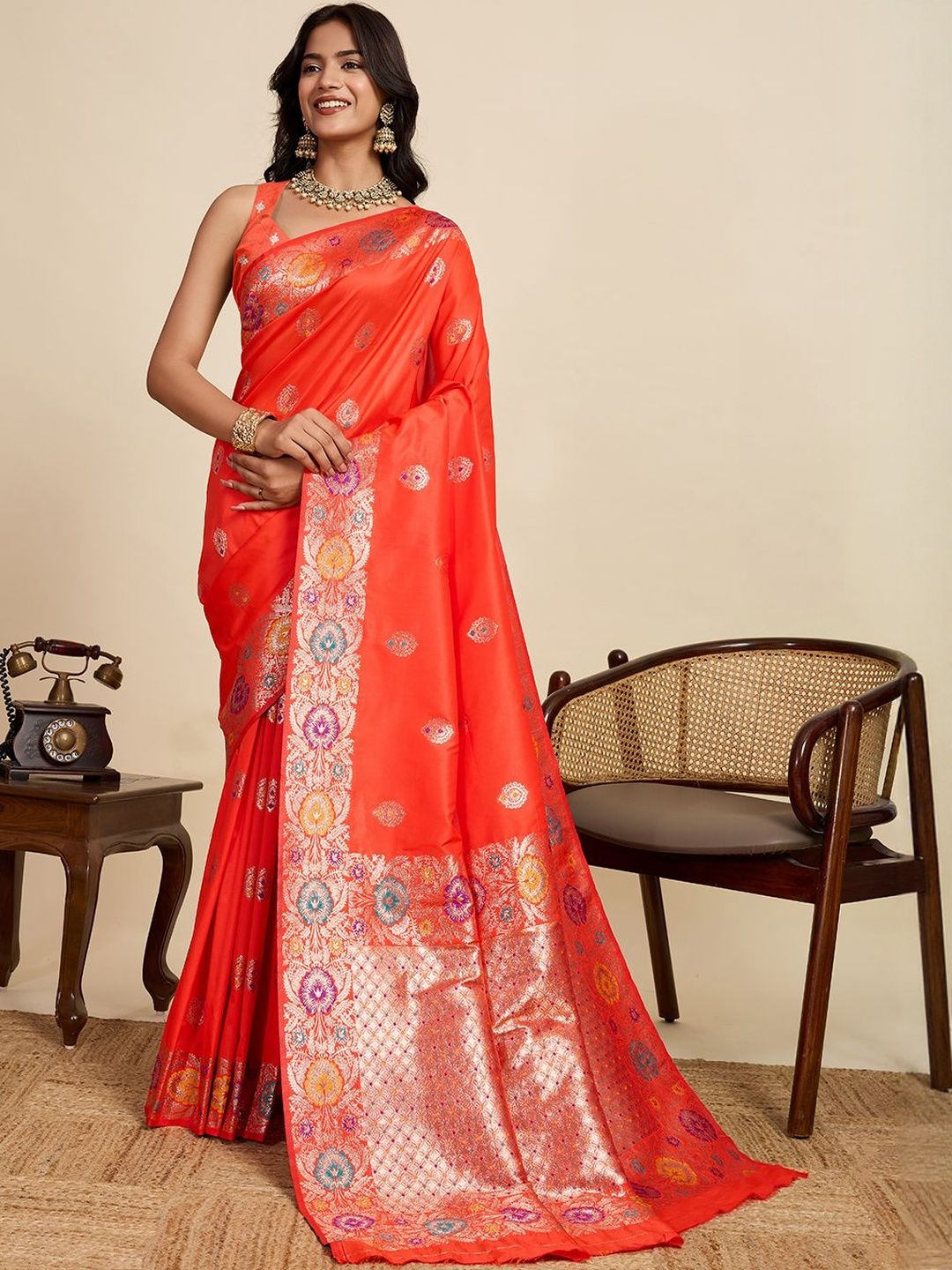VS MALL Floral Zari Art Silk Heavy Work Paithani Saree-picture-38