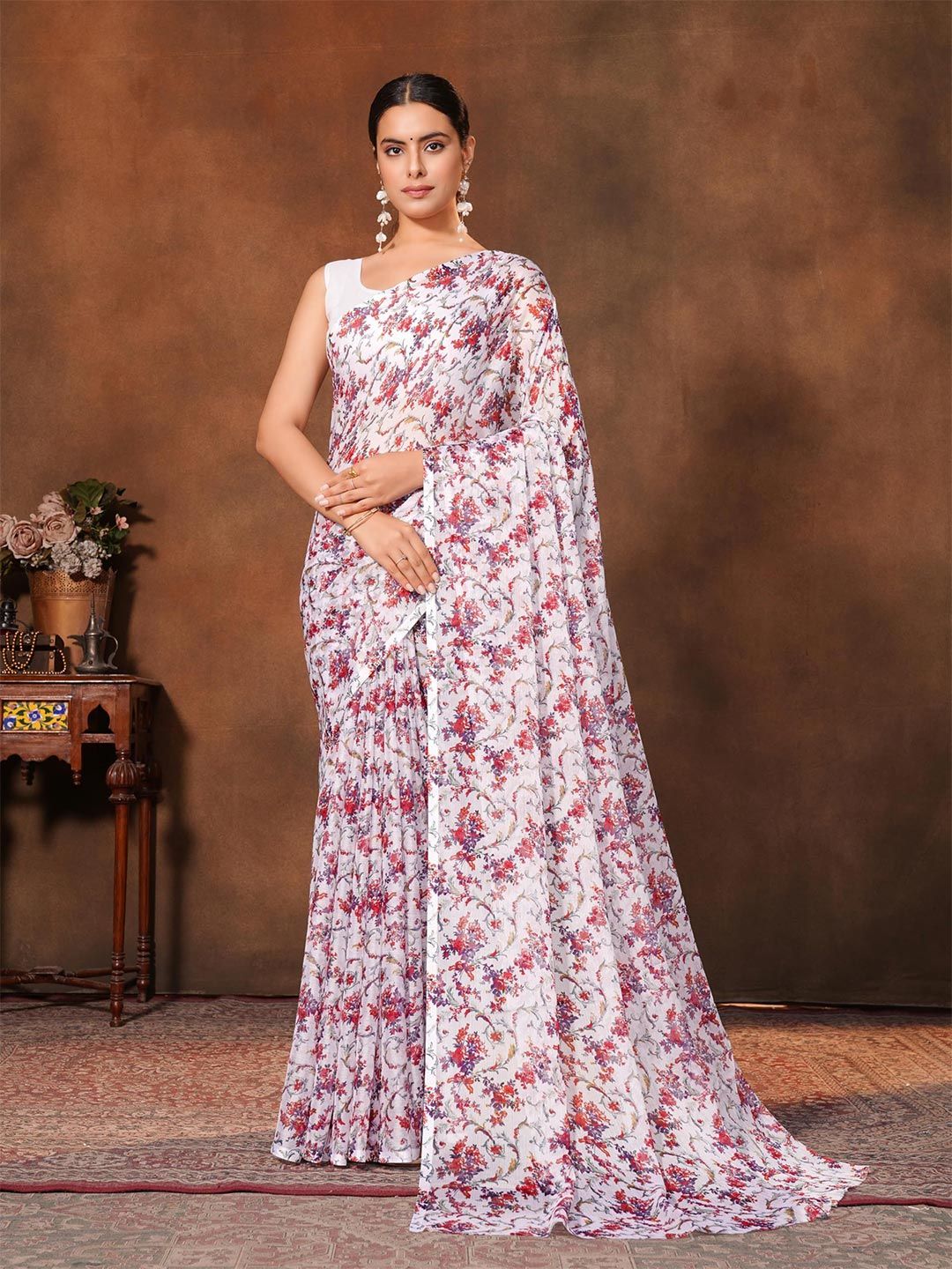 Garden Vareli Floral Printed Pure Chiffon Saree-picture-19