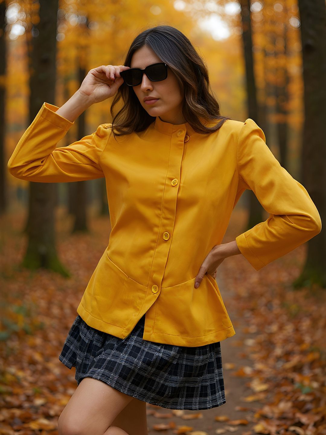 Campus Sutra Mandarin Collar Single-Breasted Blazer-image-30